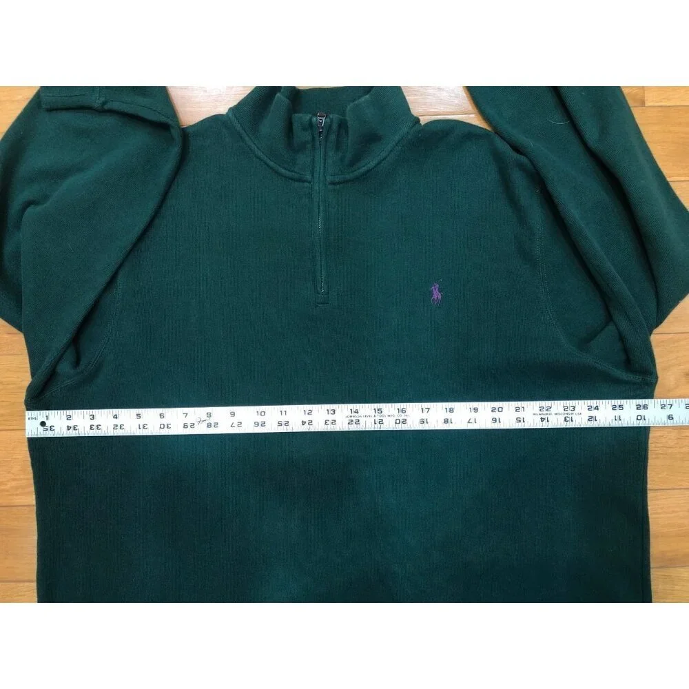Polo Ralph Lauren Estate Rib 100% Cotton 1/4 Zip Mock Neck Green Pullover Sz XL
